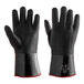 A pair of black neoprene gloves with a black band.
