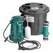 A green and black Zoeller submersible water pump with a white tank.
