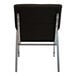 A black Flash Furniture church chair with a silver vein metal frame and wood accents on the arms.