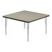 A square Correll activity table with silver legs and black edging.