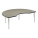 A grey curved Correll activity table with black edges and silver legs.