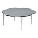 A grey Correll activity table with black T-mold and silver legs.