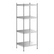 A Regency stainless steel stationary shelving unit with four shelves.