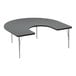 A black half-moon shaped Correll activity table with metal legs.