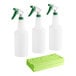 A group of three green and white Lavex spray bottles with green cloths.