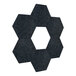 A storm blue hexagon shaped PET stick-on acoustic wall panel.