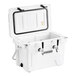 A white CaterGator insulated jockey box with two faucets.
