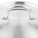A Vollrath stainless steel low dome lid with a silver surface.