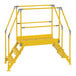 A yellow metal Vestil crossover ladder with metal bars.