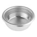 A silver stainless steel double cup filter bowl with a hole in it.