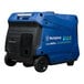 A blue and black Westinghouse portable generator with a blue cover.