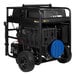 A black Westinghouse portable generator with blue accents and wheels.