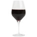 A Stolzle Exquisit wine glass filled with red wine.