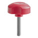 A red plastic knob with a metal bolt inside.