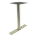 A stainless steel square table base for an Art Marble Furniture end table.