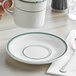 Tuxton TGB-002 Green Bay 6" Eggshell Wide Rim Rolled Edge China Saucer with Green Bands - 36/Case Main Thumbnail 1