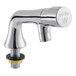 A close-up of a chrome Waterloo metering faucet with a single inlet spout.