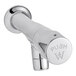 A chrome Waterloo wall-mount metering faucet.