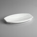 A white rectangular Vollrath melamine platter with a curved edge.