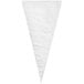 A white triangular plastic bag with a clear plastic cone on top.