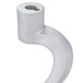A white cast aluminum dough hook with a curved design and a hole in the end.
