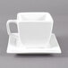 A white rectangular Whittier porcelain cup and saucer.