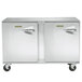 A Traulsen stainless steel undercounter freezer with two left hinged doors.