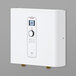 A white rectangular Stiebel Eltron tankless water heater with a dial and buttons.