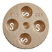 A circular brass Estella Casarecce pasta die with four holes.