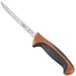 A Mercer Culinary Millennia Colors semi-flexible narrow boning knife with a brown handle on a counter.