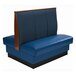 An American Tables & Seating Double Deuce upholstered booth in blue and black.