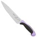 A Mercer Culinary Millennia Colors chef knife with a purple handle.