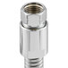 A silver metal pipe with a chrome plated steel threaded connector and a nut.