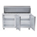 A stainless steel Traulsen refrigerated sandwich prep table with two right hinged doors.