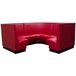 An American Tables & Seating red leather corner booth with black legs.