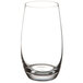 A close-up of a clear Stolzle stemless wine glass.