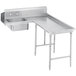 A stainless steel Advance Tabco L-shape dishtable with a sink.