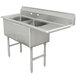 A stainless steel Advance Tabco commercial sink with two bowls and a right drainboard.