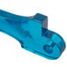 A close up of a blue Lexan lever arm with a hole in it.
