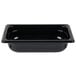 A black plastic Vollrath food pan with a black lid.