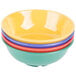 A stack of colorful bowls in assorted colors.