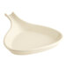 An ivory stoneware fry pan server with a handle.