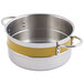 A Bon Chef yellow stainless steel pot with riveted handles.