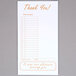 A tan and white guest check with note space and beverage lines with white and orange writing.