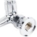 A chrome plated Advance Tabco wall-mount faucet with a 12 1/8" swing nozzle.