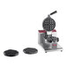 A black Estella commercial waffle maker with hexagon waffle plates.