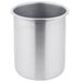 A silver stainless steel Vollrath Bain Marie pot with a lid.