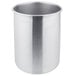 A Vollrath stainless steel bain marie pot with a white lid.
