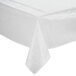 A close-up of a white Intedge vinyl tablecloth with a flannel back.