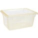 A Carlisle clear plastic food storage box with a yellow lid.